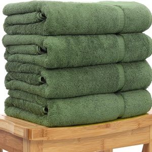 Luxury Premium Hotel & Spa Turkish Cotton 4-Piece Bath Towel Set (Moss)